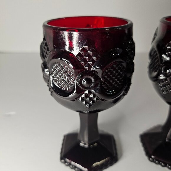 Vintage Avon 1876 Cape Cod Collection Ruby Red Set Of 2 Cordial Glasses - Picture 3 of 10